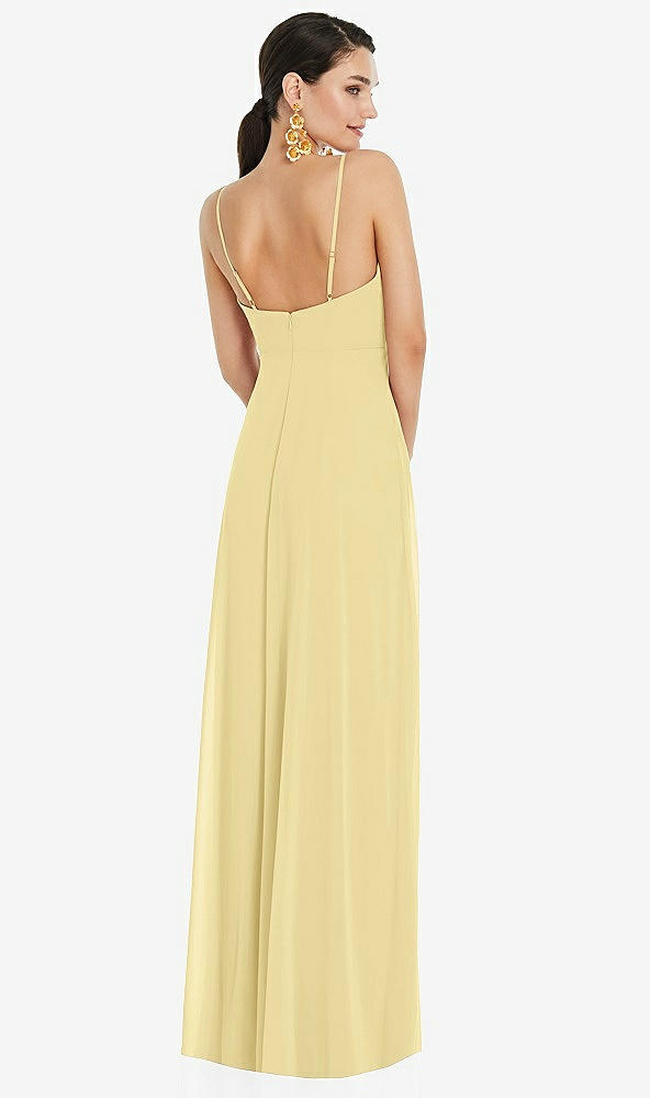 Back View - Pale Yellow Adjustable Strap Wrap Bodice Maxi Dress with Front Slit 