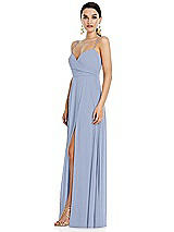 Side View Thumbnail - Sky Blue Adjustable Strap Wrap Bodice Maxi Dress with Front Slit 