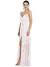 Side View Thumbnail - Watercolor Print Adjustable Strap Wrap Bodice Maxi Dress with Front Slit 