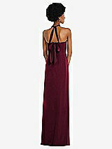 Rear View Thumbnail - Cabernet Draped Satin Grecian Column Gown with Convertible Straps