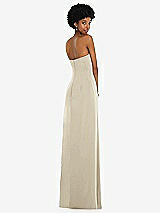 Alt View 6 Thumbnail - Champagne Draped Satin Grecian Column Gown with Convertible Straps