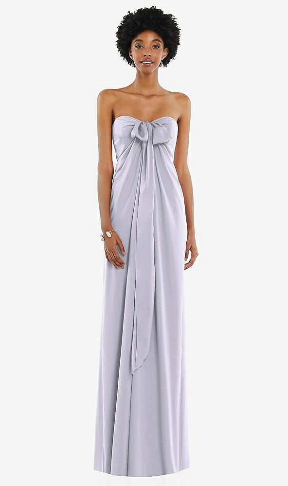Front View - Silver Dove Draped Satin Grecian Column Gown with Convertible Straps