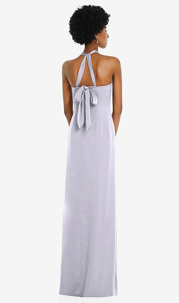 Back View - Silver Dove Draped Satin Grecian Column Gown with Convertible Straps