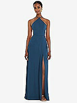 Front View Thumbnail - Dusk Blue Diamond Halter Maxi Dress with Adjustable Straps