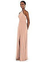 Side View Thumbnail - Pale Peach Diamond Halter Maxi Dress with Adjustable Straps