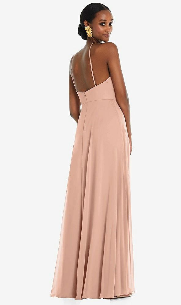 Back View - Pale Peach Diamond Halter Maxi Dress with Adjustable Straps