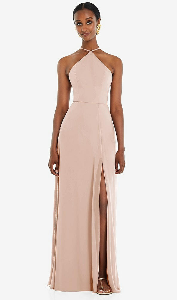 Front View - Cameo Diamond Halter Maxi Dress with Adjustable Straps