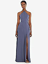 Front View Thumbnail - French Blue Diamond Halter Maxi Dress with Adjustable Straps