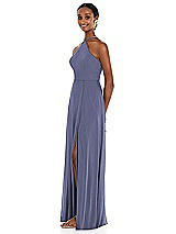 Side View Thumbnail - French Blue Diamond Halter Maxi Dress with Adjustable Straps