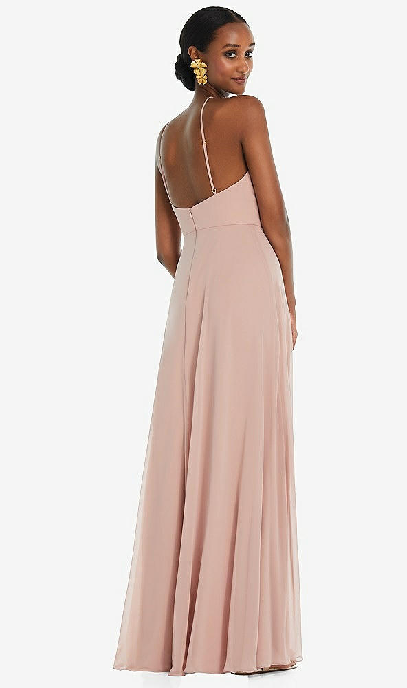 Back View - French Blue Diamond Halter Maxi Dress with Adjustable Straps