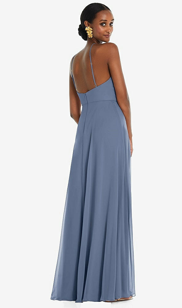 Back View - Larkspur Blue Diamond Halter Maxi Dress with Adjustable Straps