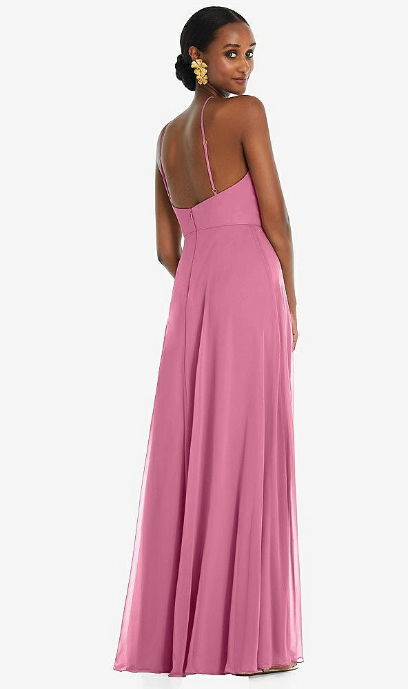 Back View - Orchid Pink Diamond Halter Maxi Dress with Adjustable Straps