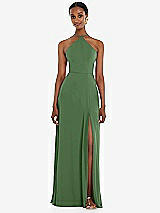 Front View Thumbnail - Vineyard Green Diamond Halter Maxi Dress with Adjustable Straps