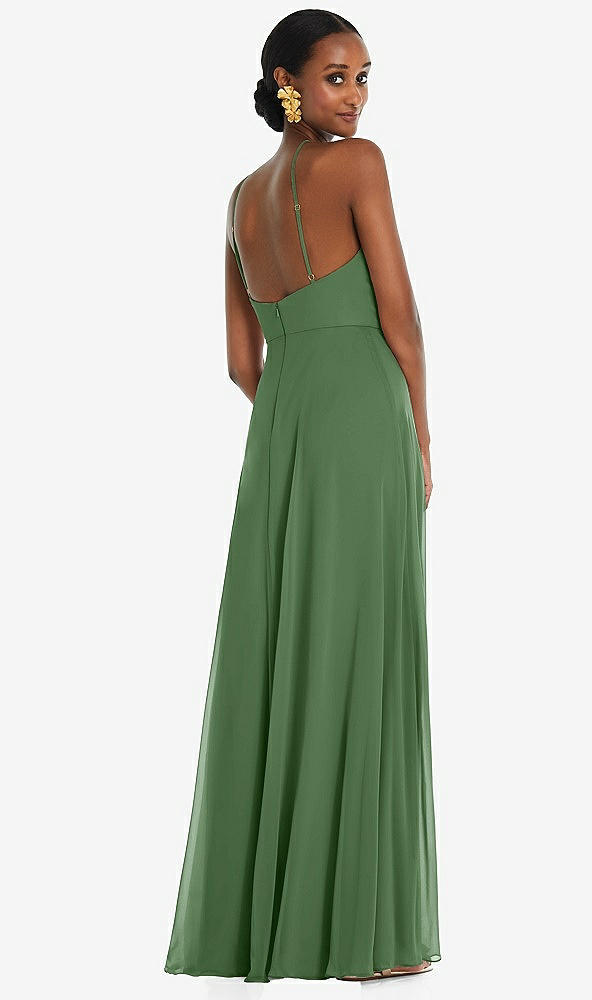 Back View - Vineyard Green Diamond Halter Maxi Dress with Adjustable Straps