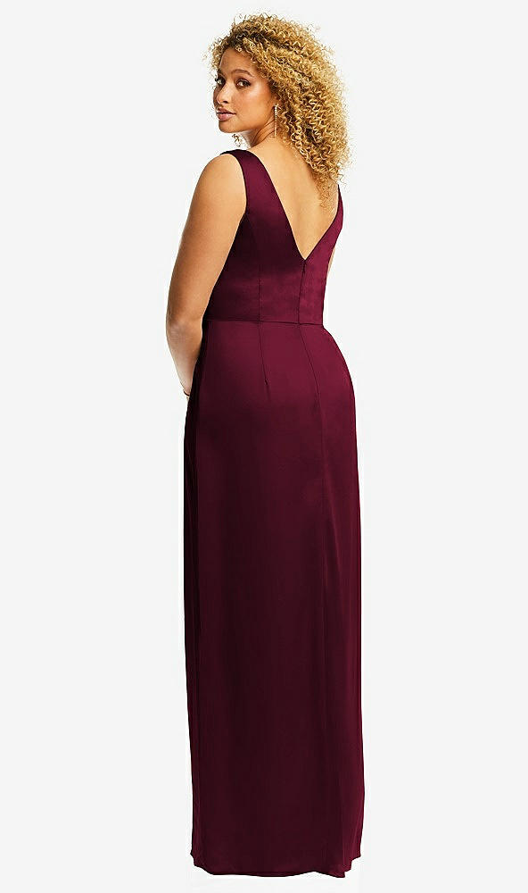 Back View - Cabernet Faux Wrap Whisper Satin Maxi Dress with Draped Tulip Skirt