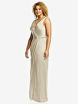 Side View Thumbnail - Champagne Faux Wrap Whisper Satin Maxi Dress with Draped Tulip Skirt