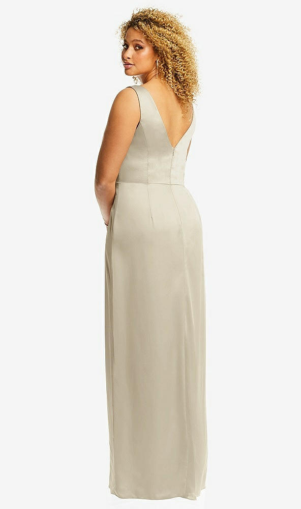 Back View - Champagne Faux Wrap Whisper Satin Maxi Dress with Draped Tulip Skirt