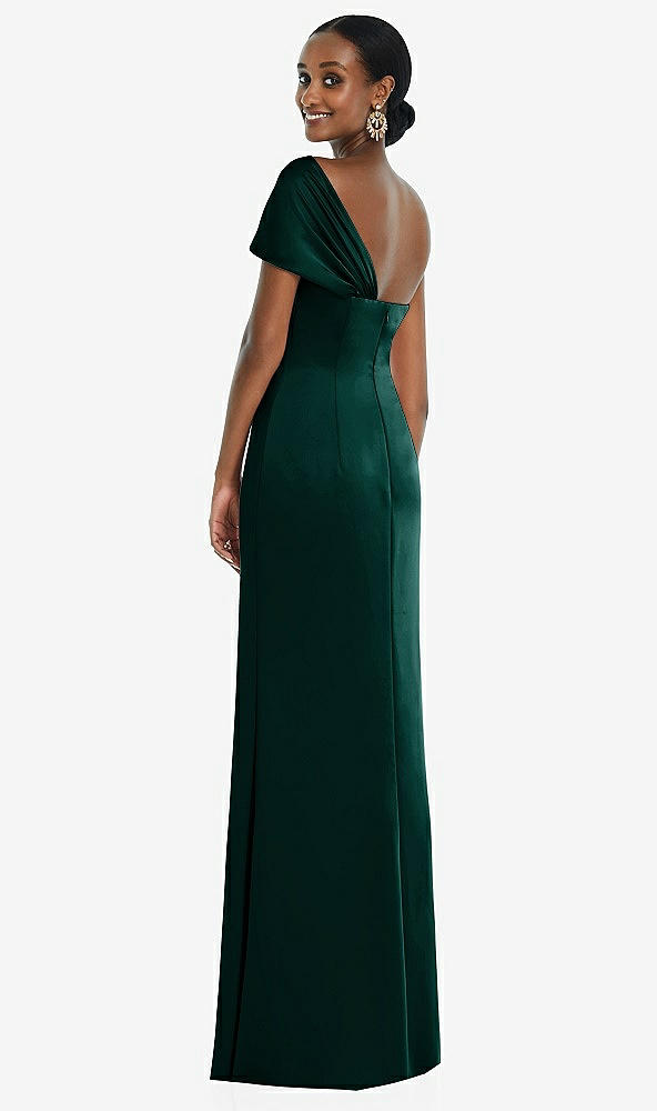 Back View - Evergreen Twist Cuff One-Shoulder Princess Line Trumpet Gown