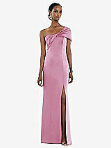 Front View Thumbnail - Powder Pink Twist Cuff One-Shoulder Princess Line Trumpet Gown