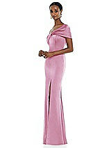 Side View Thumbnail - Powder Pink Twist Cuff One-Shoulder Princess Line Trumpet Gown