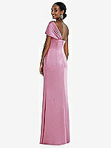 Rear View Thumbnail - Powder Pink Twist Cuff One-Shoulder Princess Line Trumpet Gown