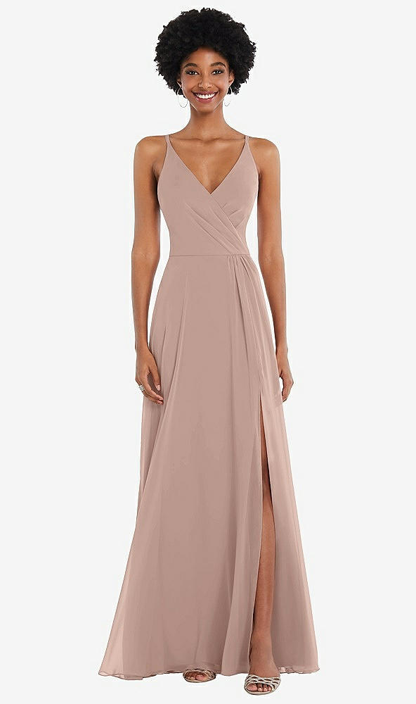 Front View - Bliss Faux Wrap Criss Cross Back Maxi Dress with Adjustable Straps