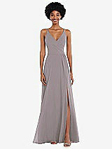Front View Thumbnail - Cashmere Gray Faux Wrap Criss Cross Back Maxi Dress with Adjustable Straps
