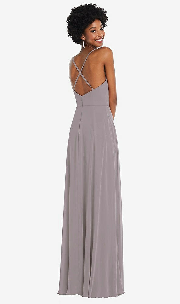 Back View - Cashmere Gray Faux Wrap Criss Cross Back Maxi Dress with Adjustable Straps