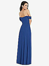 Rear View Thumbnail - Classic Blue Off-the-Shoulder Draped Sleeve Maxi Dress with Front Slit