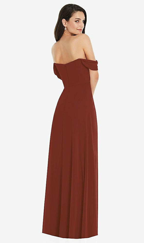 Back View - Auburn Moon Off-the-Shoulder Draped Sleeve Maxi Dress with Front Slit