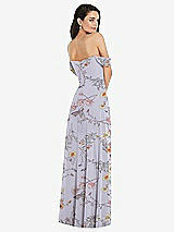Rear View Thumbnail - Butterfly Botanica Silver Dove Off-the-Shoulder Draped Sleeve Maxi Dress with Front Slit