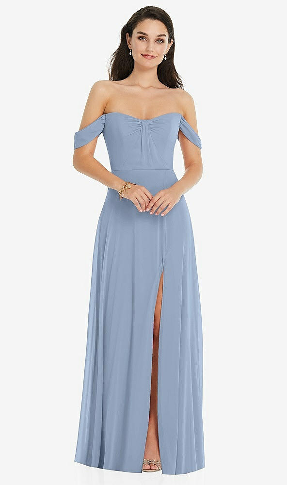 Front View - Cloudy Off-the-Shoulder Draped Sleeve Maxi Dress with Front Slit