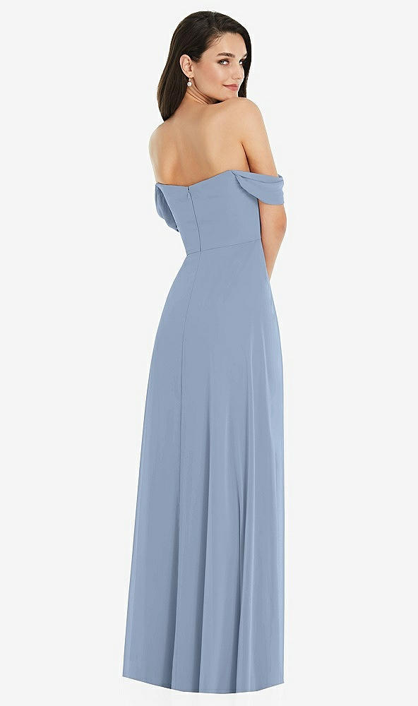 Back View - Cloudy Off-the-Shoulder Draped Sleeve Maxi Dress with Front Slit