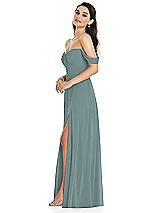 Side View Thumbnail - Icelandic Off-the-Shoulder Draped Sleeve Maxi Dress with Front Slit