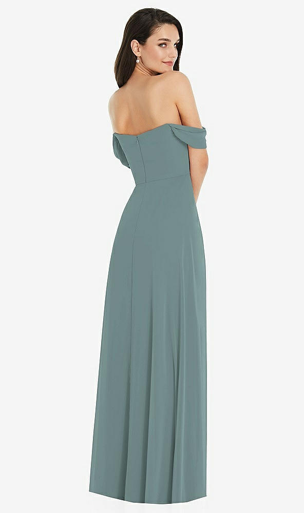Back View - Icelandic Off-the-Shoulder Draped Sleeve Maxi Dress with Front Slit