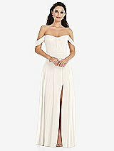Front View Thumbnail - Ivory Off-the-Shoulder Draped Sleeve Maxi Dress with Front Slit