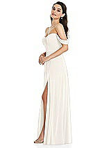 Side View Thumbnail - Ivory Off-the-Shoulder Draped Sleeve Maxi Dress with Front Slit