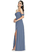 Side View Thumbnail - Larkspur Blue Off-the-Shoulder Draped Sleeve Maxi Dress with Front Slit