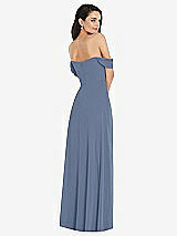 Rear View Thumbnail - Larkspur Blue Off-the-Shoulder Draped Sleeve Maxi Dress with Front Slit
