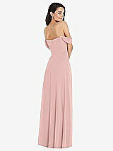 Rear View Thumbnail - Rose - PANTONE Rose Quartz Off-the-Shoulder Draped Sleeve Maxi Dress with Front Slit