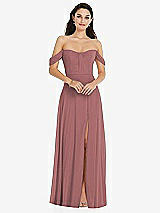 Front View Thumbnail - Rosewood Off-the-Shoulder Draped Sleeve Maxi Dress with Front Slit