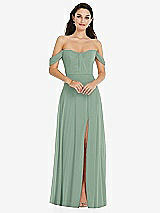 Front View Thumbnail - Seagrass Off-the-Shoulder Draped Sleeve Maxi Dress with Front Slit