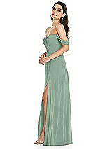 Side View Thumbnail - Seagrass Off-the-Shoulder Draped Sleeve Maxi Dress with Front Slit