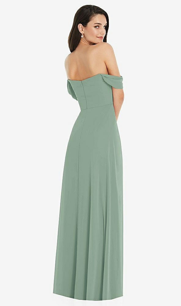 Back View - Seagrass Off-the-Shoulder Draped Sleeve Maxi Dress with Front Slit