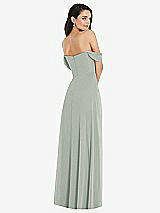 Rear View Thumbnail - Willow Green Off-the-Shoulder Draped Sleeve Maxi Dress with Front Slit