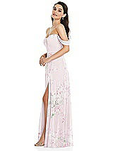 Side View Thumbnail - Watercolor Print Off-the-Shoulder Draped Sleeve Maxi Dress with Front Slit