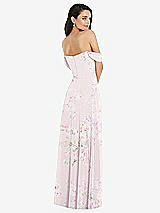Rear View Thumbnail - Watercolor Print Off-the-Shoulder Draped Sleeve Maxi Dress with Front Slit