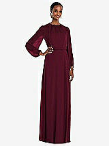 Front View Thumbnail - Cabernet Strapless Chiffon Maxi Dress with Puff Sleeve Blouson Overlay 