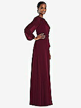 Side View Thumbnail - Cabernet Strapless Chiffon Maxi Dress with Puff Sleeve Blouson Overlay 