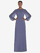 Alt View 1 Thumbnail - French Blue Strapless Chiffon Maxi Dress with Puff Sleeve Blouson Overlay 